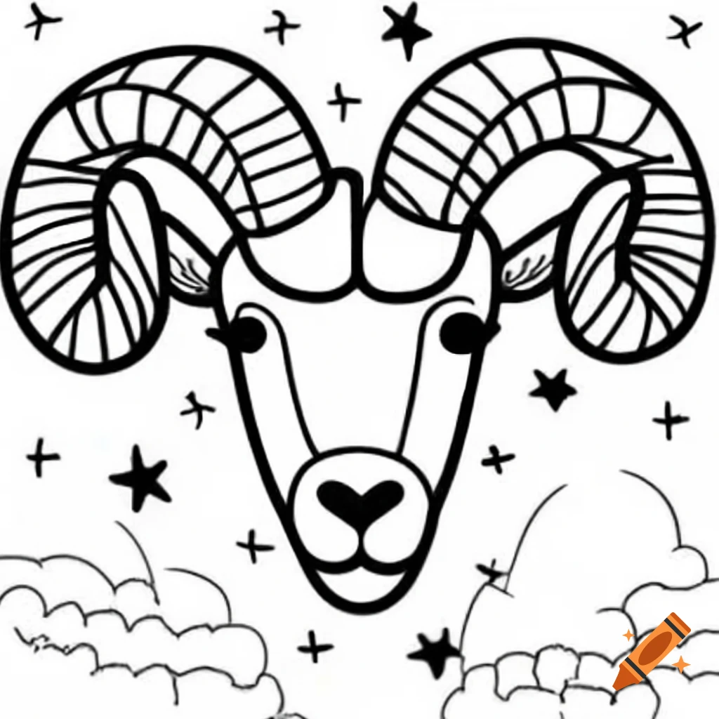 Aries themed black and white comic coloring page