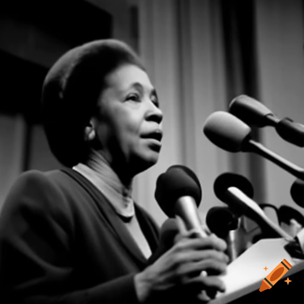 Black woman in her 50s speaking at podium, reminiscent of civil rights activist Claudette Colvin