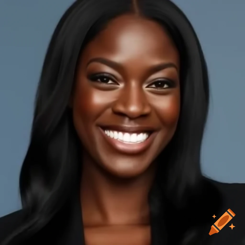 Athletic female secretary at law firm with dark skin and black hair