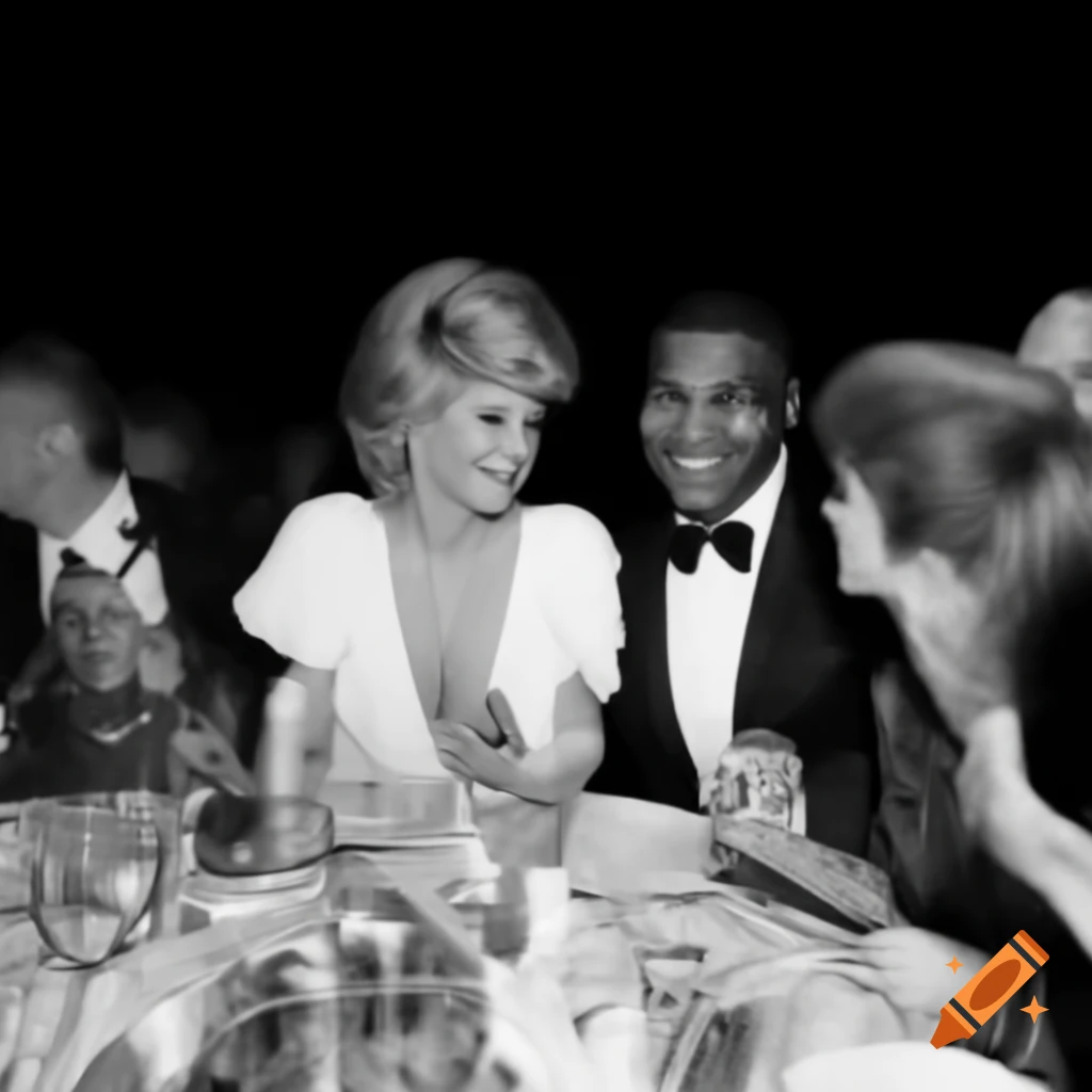 Lady Diana, Mike Tyson, Carl Lewis, and Pamela Anderson enjoying a dinner party