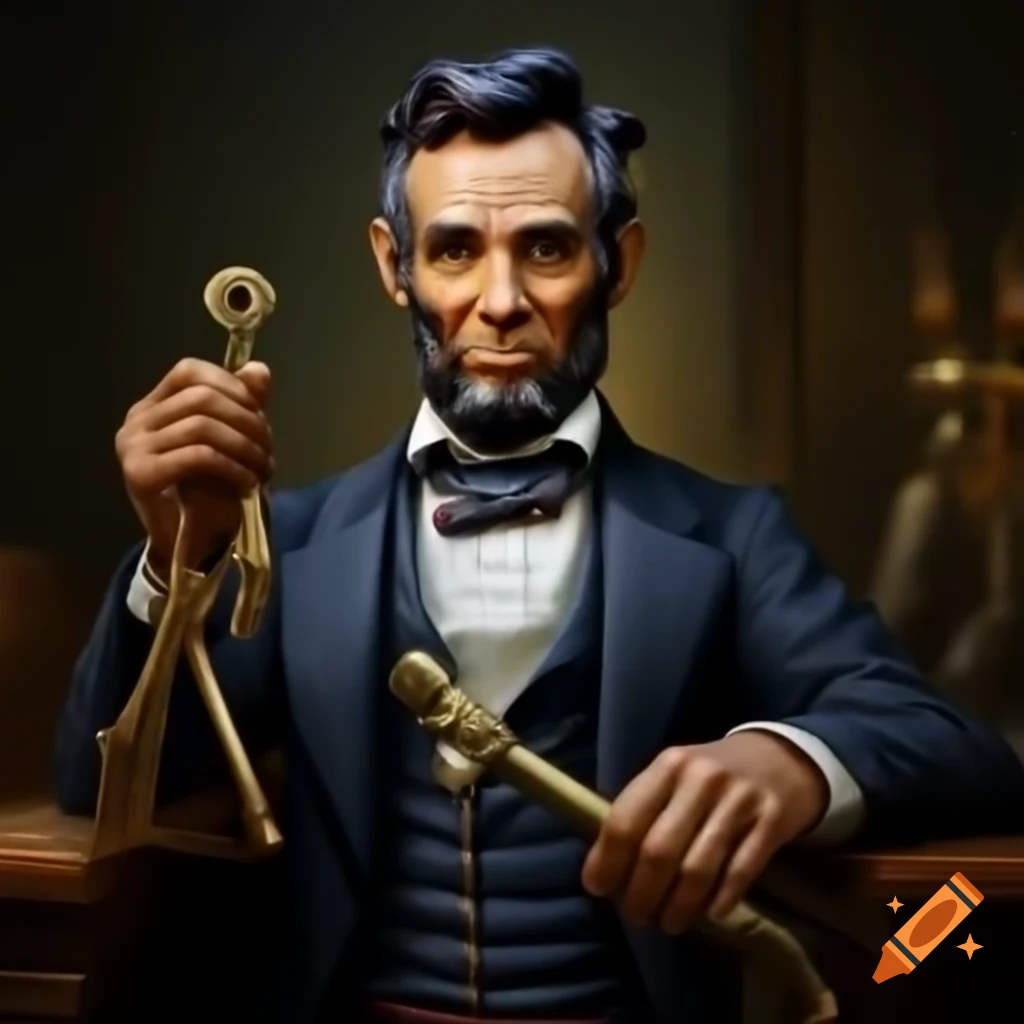 Historical figure Abraham Lincoln holding a brass key