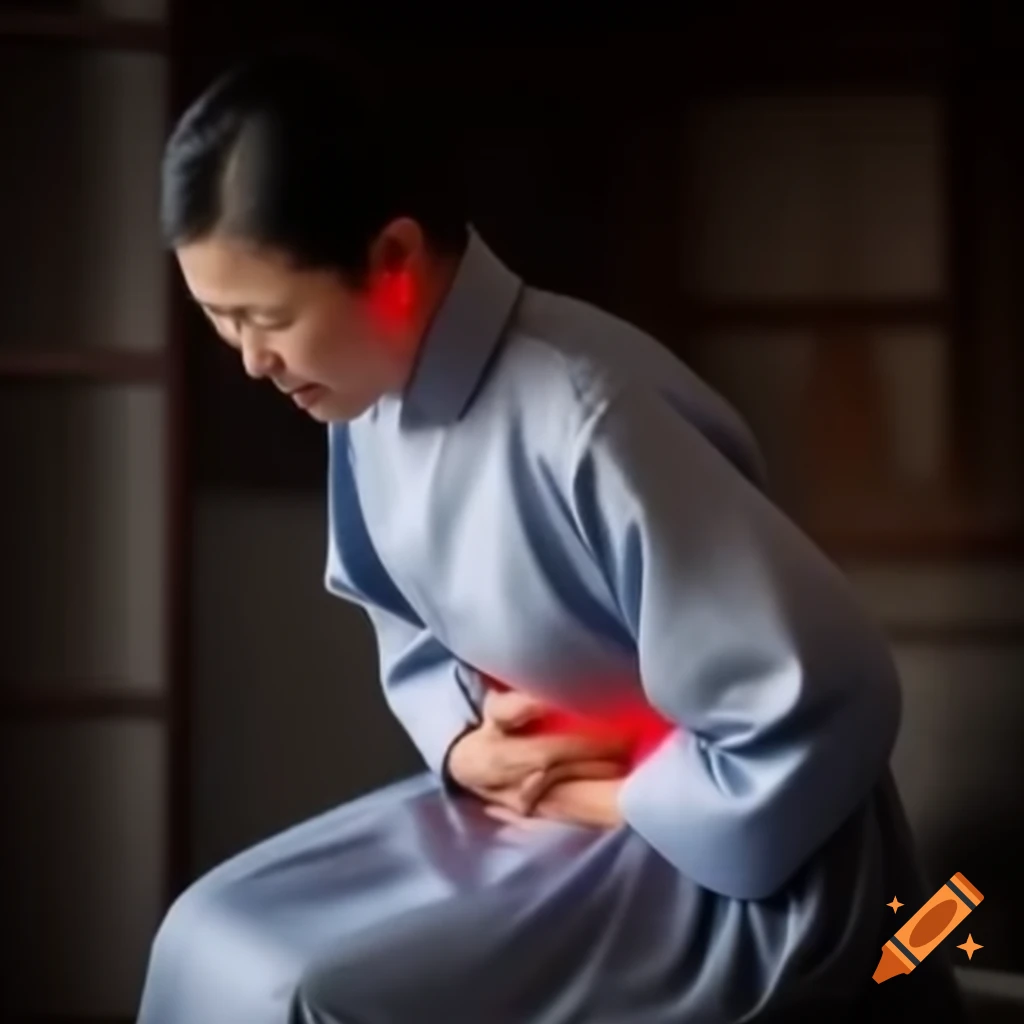 Traditional Chinese woman experiencing stomach pain