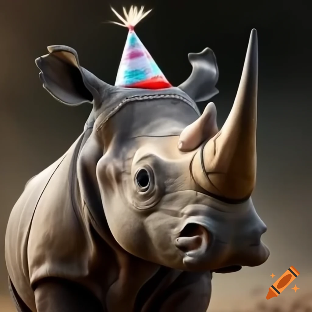 Rhino wearing a party hat