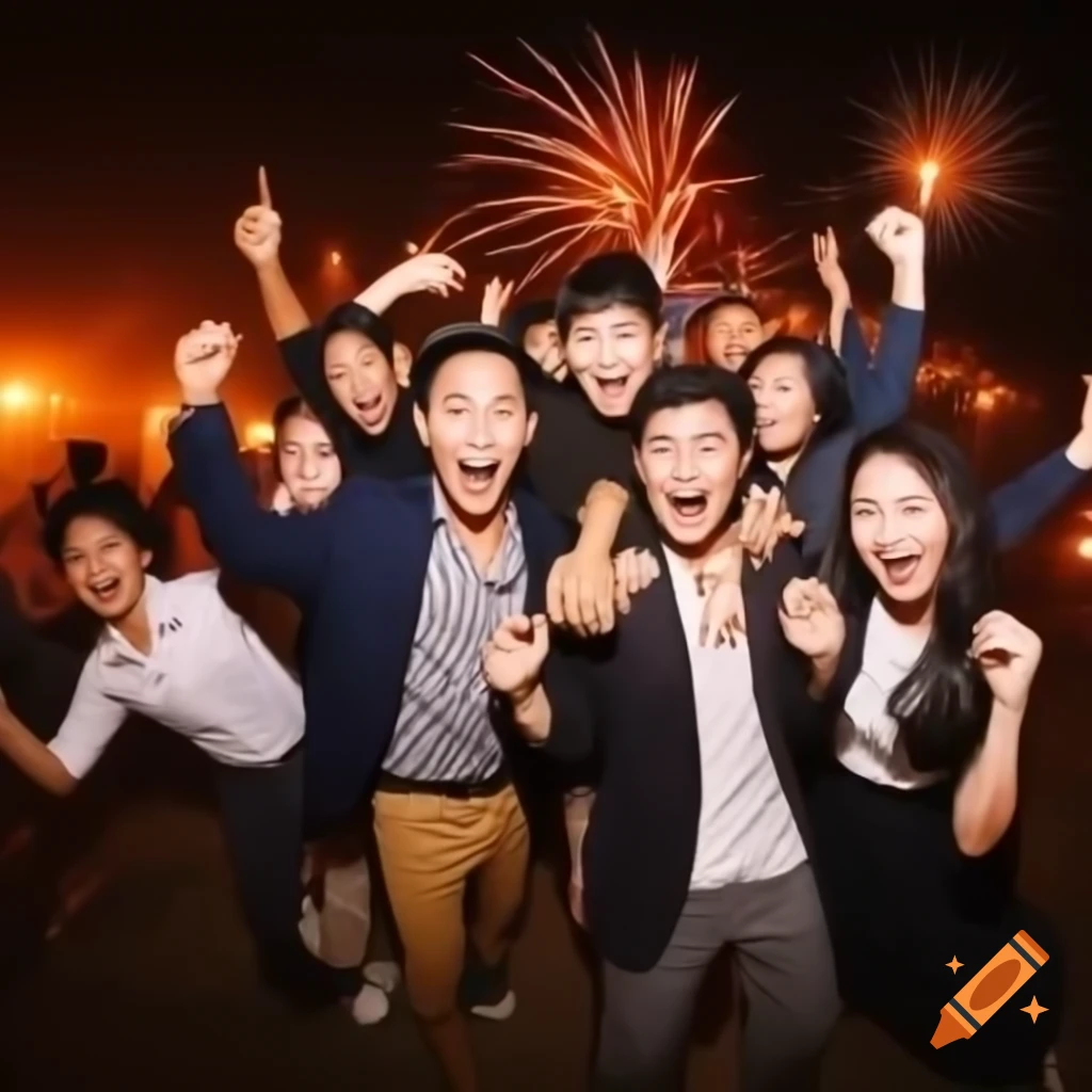 Myanmar people celebrating anniversary with fireworks and bright lights