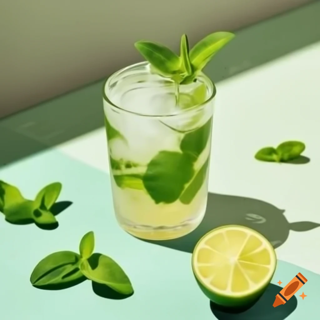 Mojito drink recipe ingredients: mint leaves, rum, simple syrup, lime juice, soda water