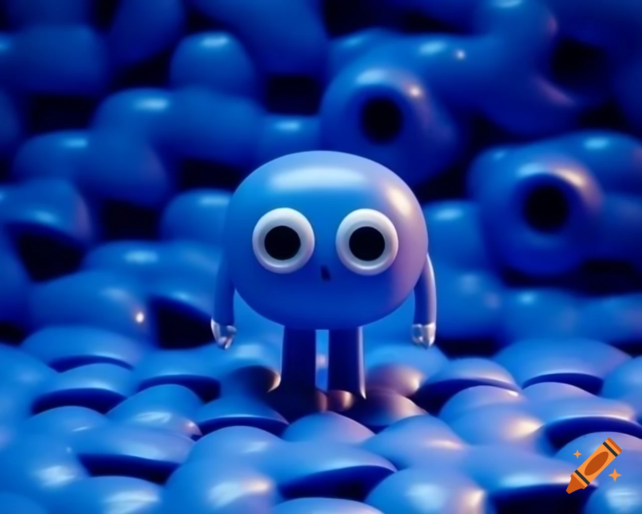 3D cartoon character on shiny padded background with glossy texture