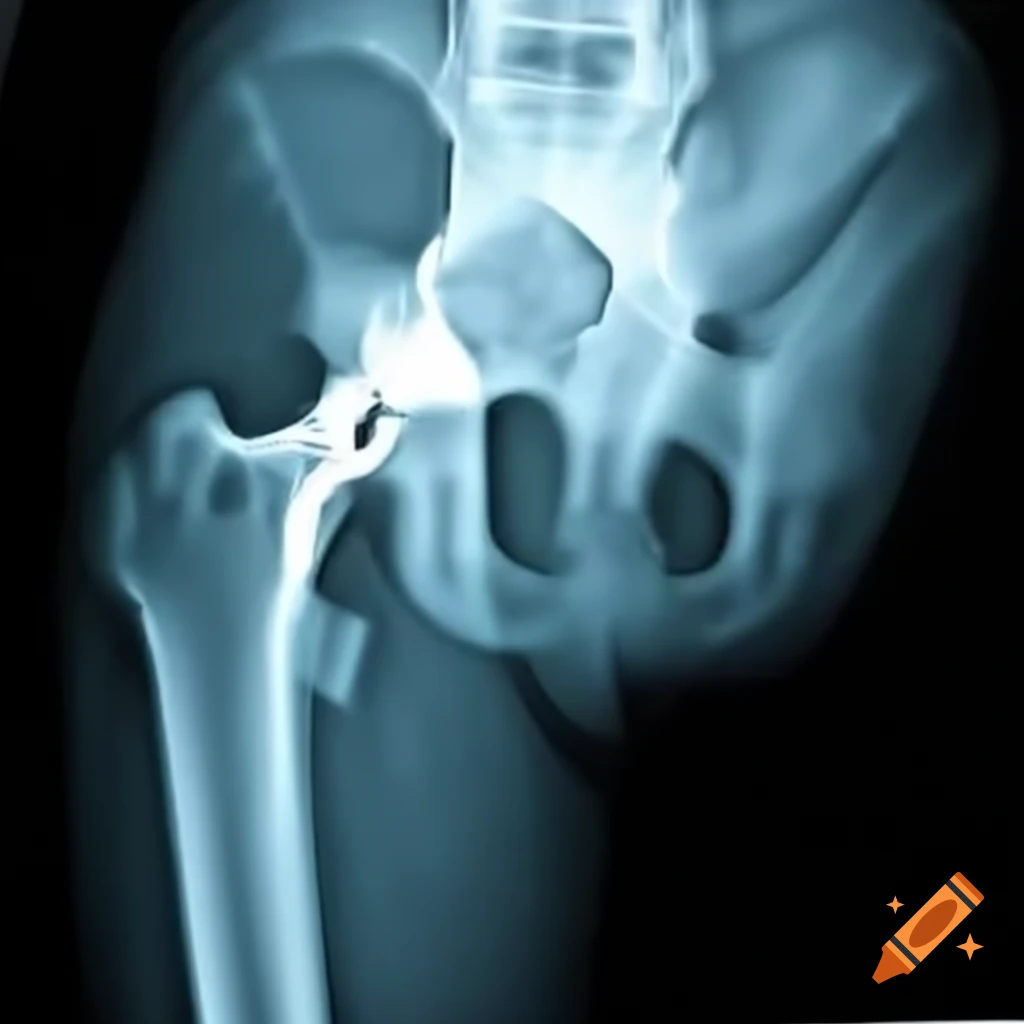 Pelvic X-ray highlighting right femoral fracture
