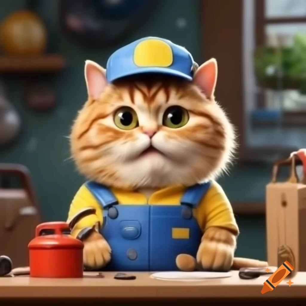 Adorable cat dressed as a mechanic