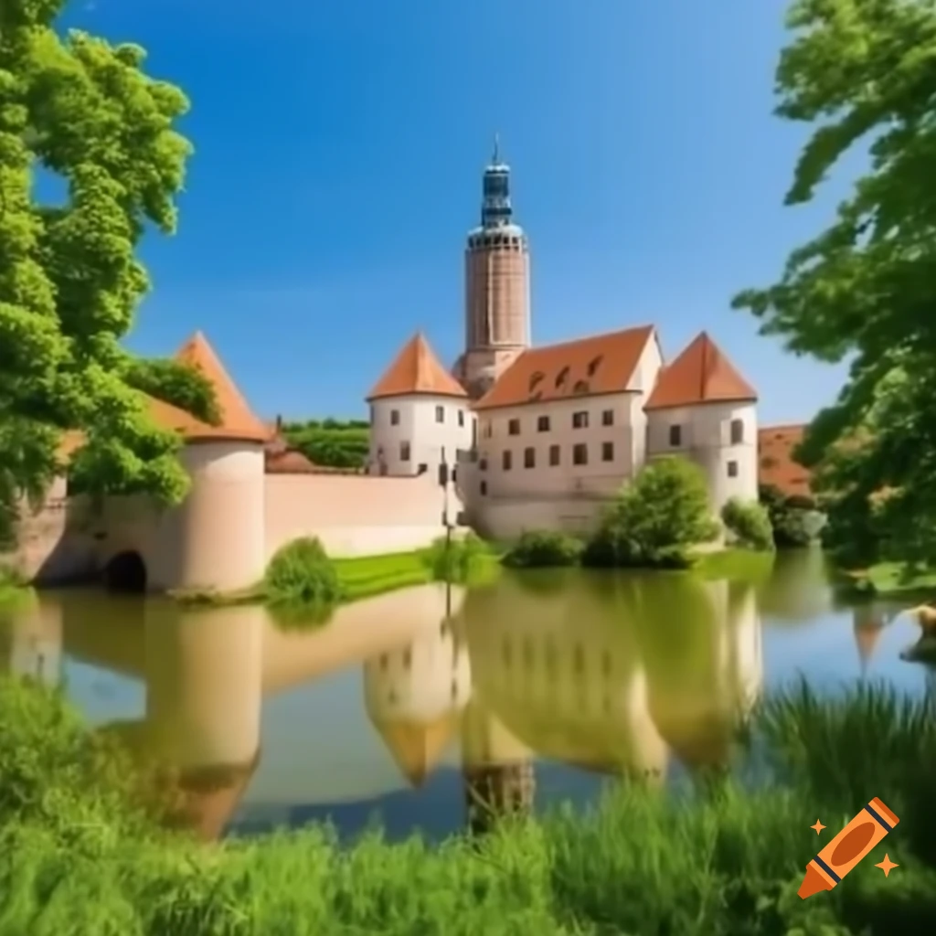 Summer medieval castle with dragon