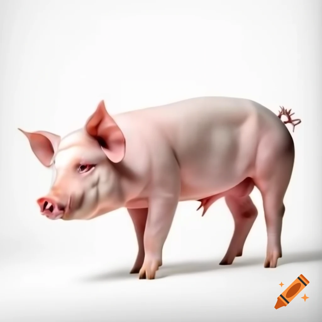 Side view of a pig painting on white background