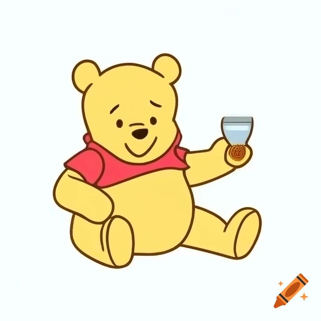 Teddy bear with glass of honey on white background