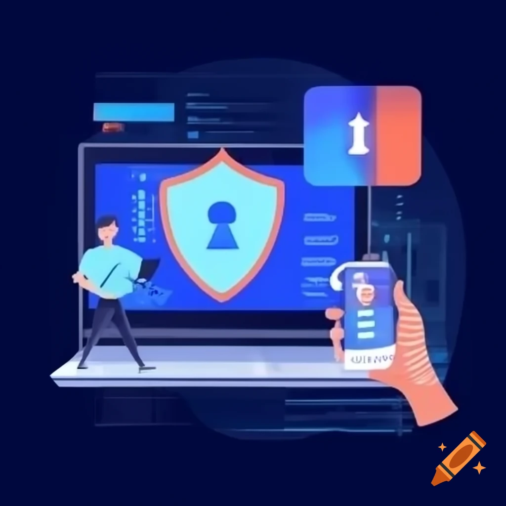 Two-factor authentication concept with smartphone and laptop in cyber background