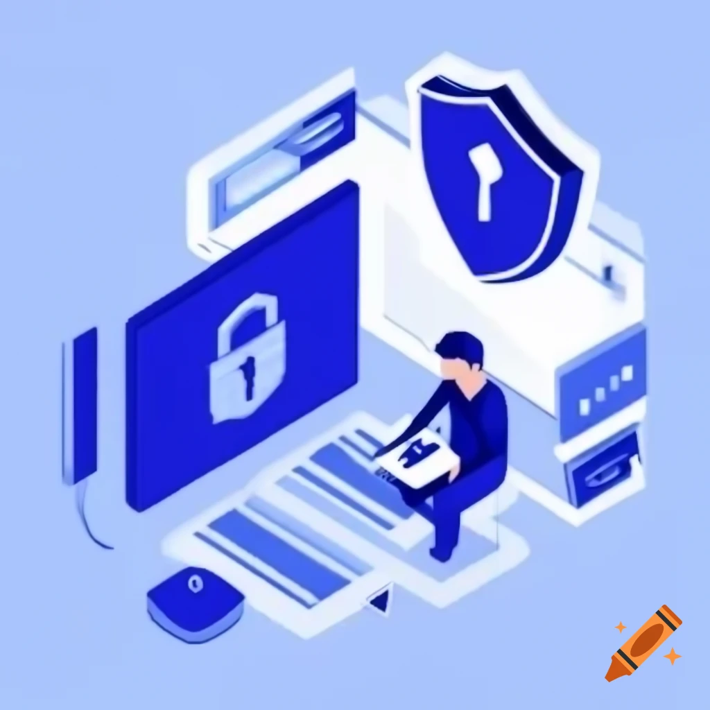Cybersecurity awareness concept with person studying, digital codes, and security icons