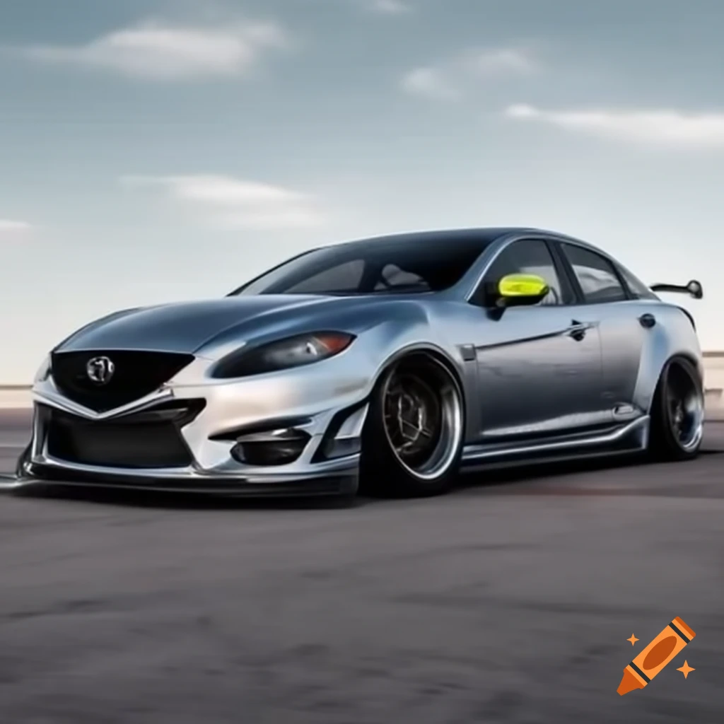 Sleek silver 2012 Mazda 6 sedan with wide body kit and sporty custom wheels