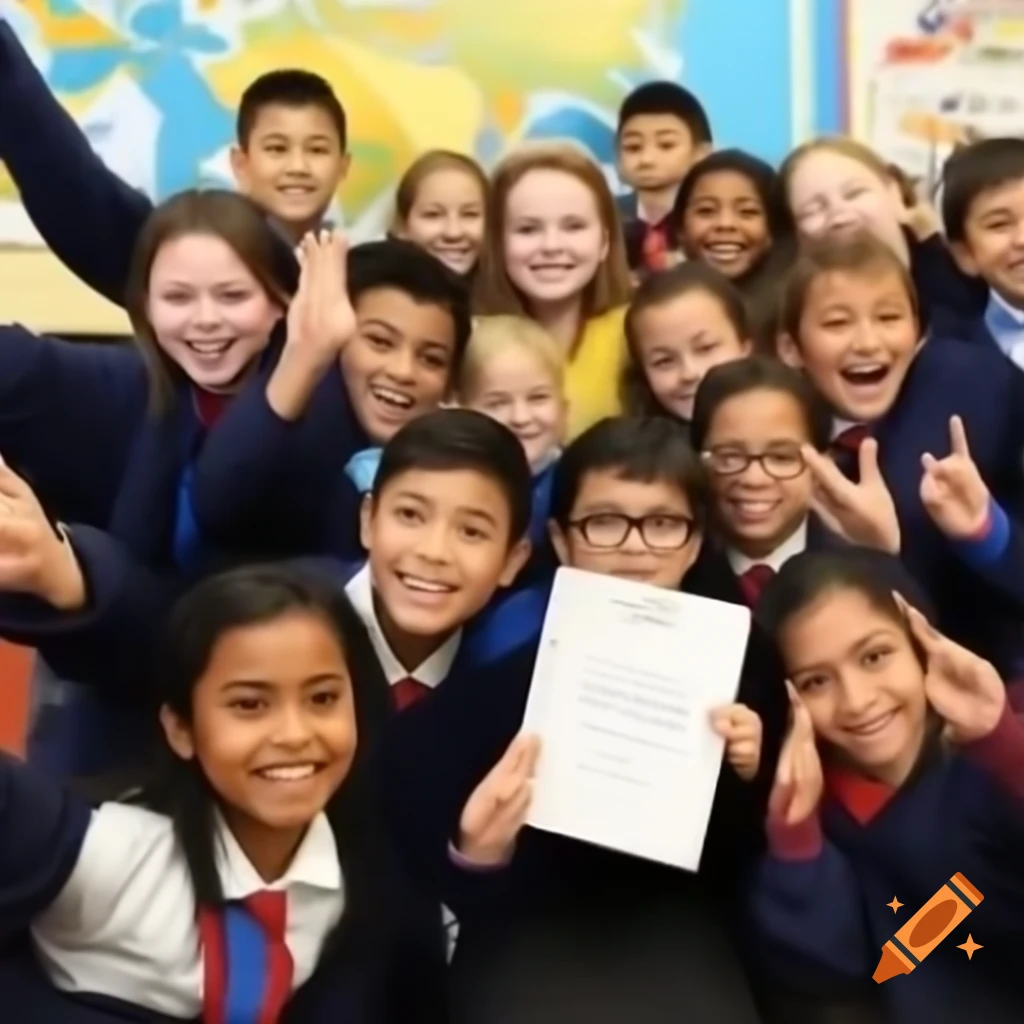 Happy students in Class 7 holding excellence certificate