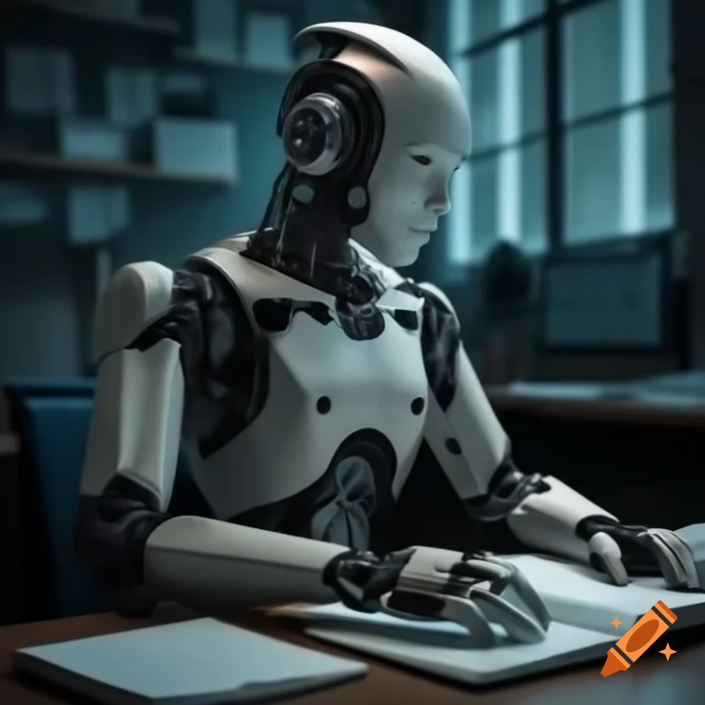 Student using AI technology to study in a modern classroom on Craiyon