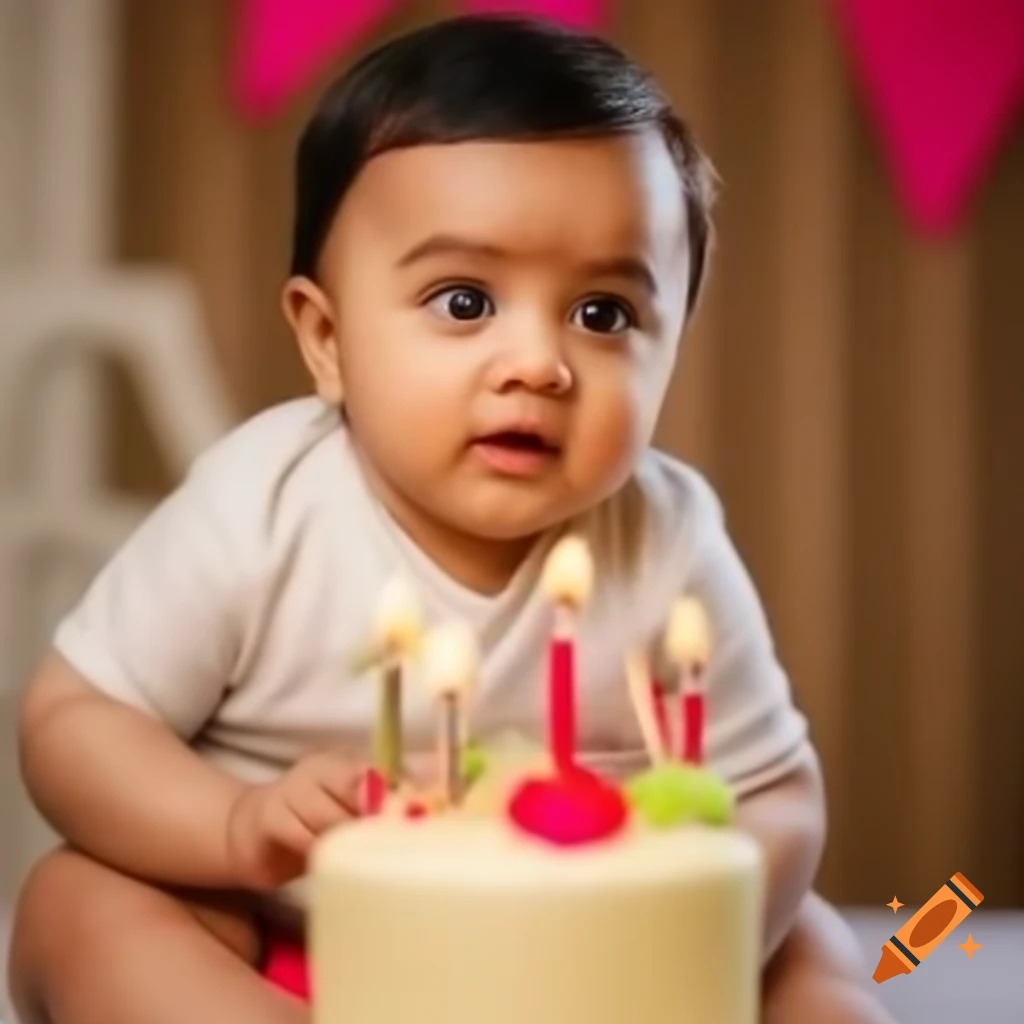 South Indian baby birthday celebration with decorations and cake