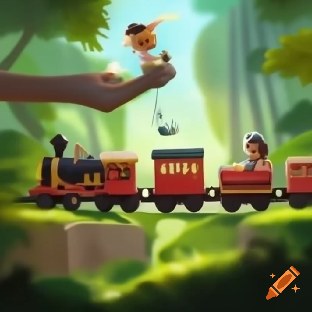 Miniature train for 2-4 people designed for swinging journeys
