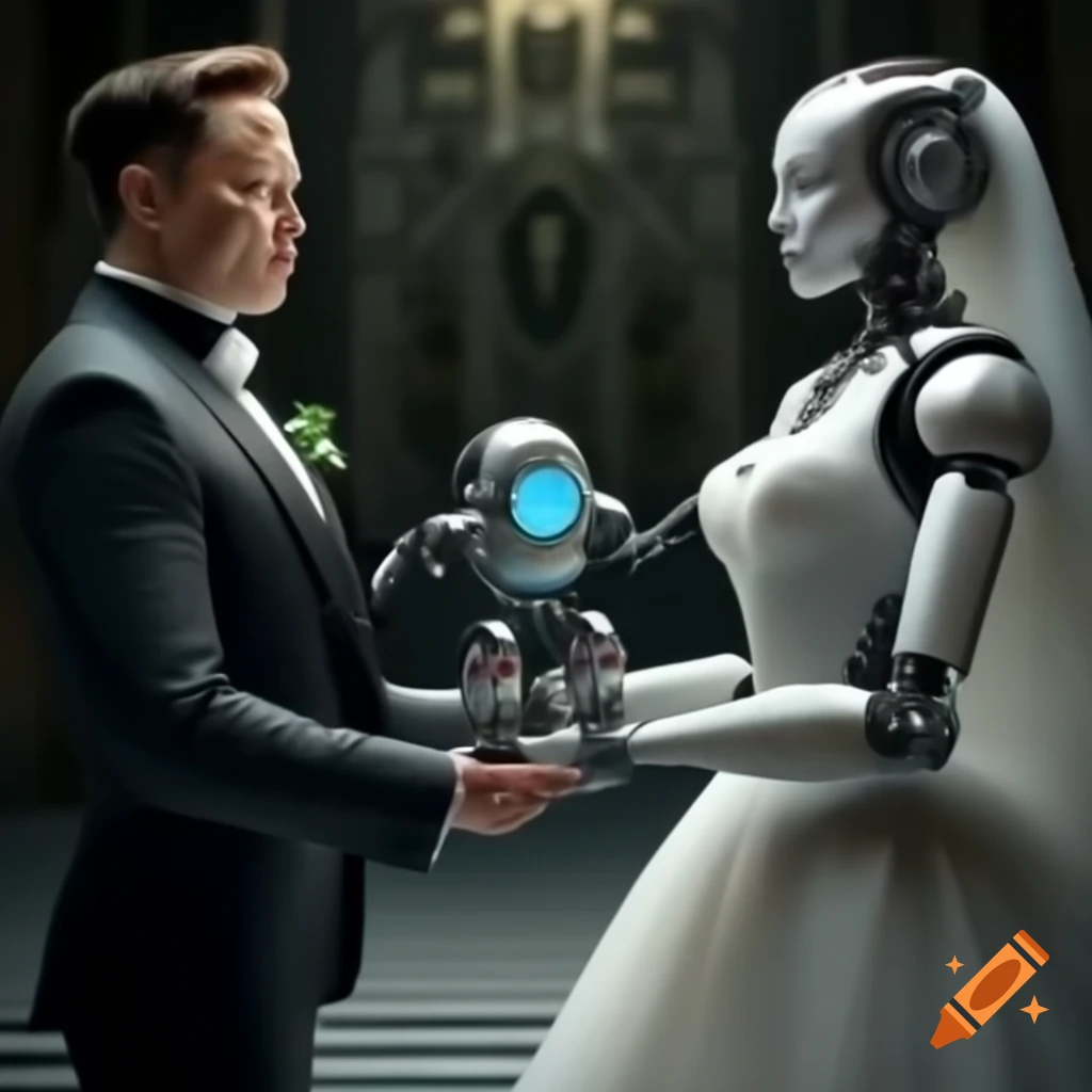 Robot priest conducting wedding ceremony for Elon Musk and a robot