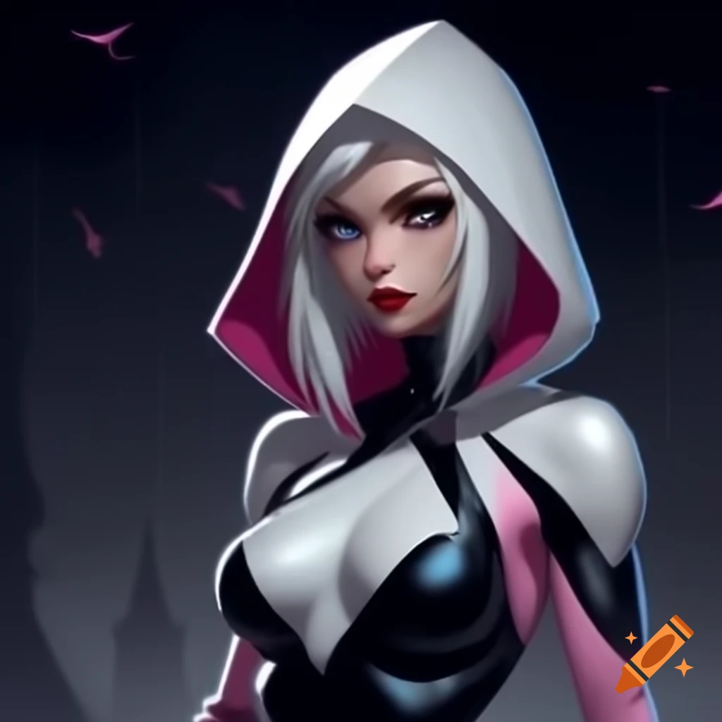 Gwen Stacy character design with goth elements in comic style