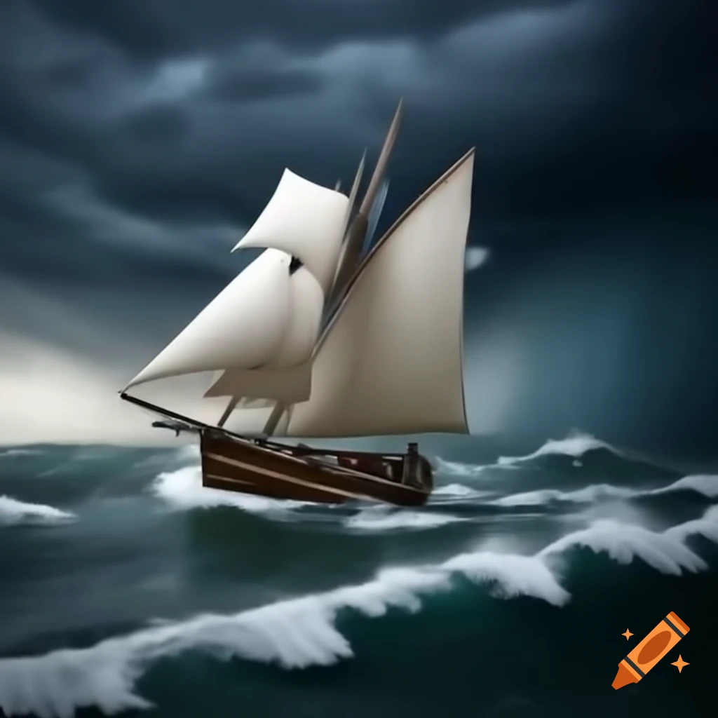 Old sailing vessel caught in a storm