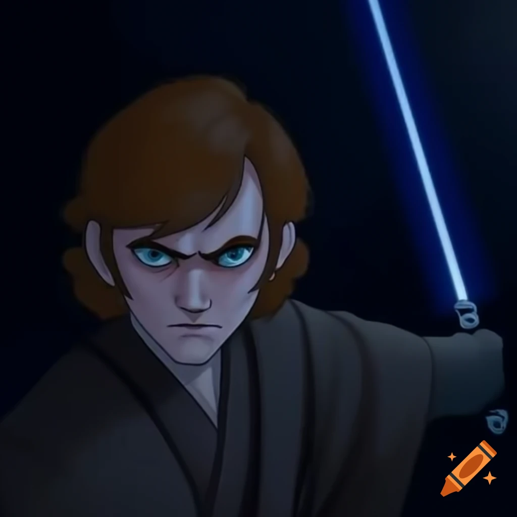 Anakin Skywalker as dark side character holding lightsaber in cartoon style