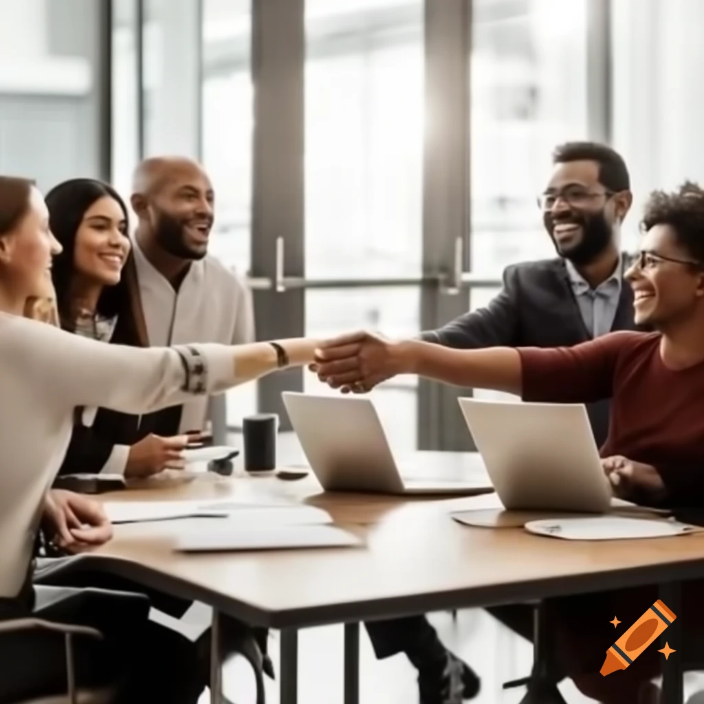 Diverse professionals collaborating in modern office with hands stacked