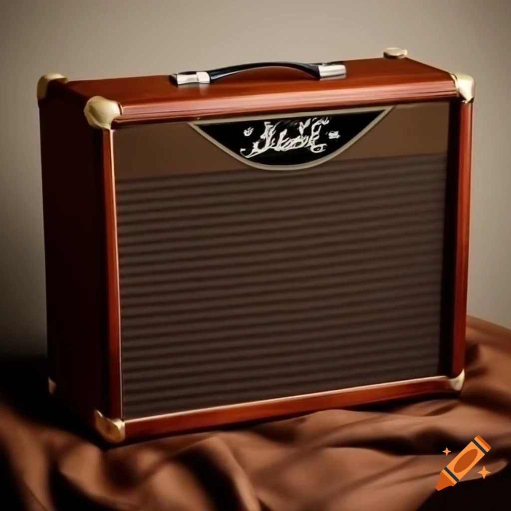 New mahogany guitar amplifier with gold trim and brown grill cloth