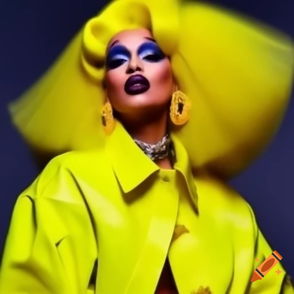 Monochromatic promo look featuring Tora Hyman in bold yellow oversized jacket and feathery collar