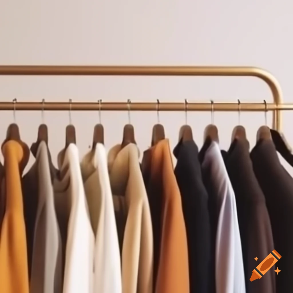 Fashionable clothes hanging on rack in modern store, earthy tones on ...