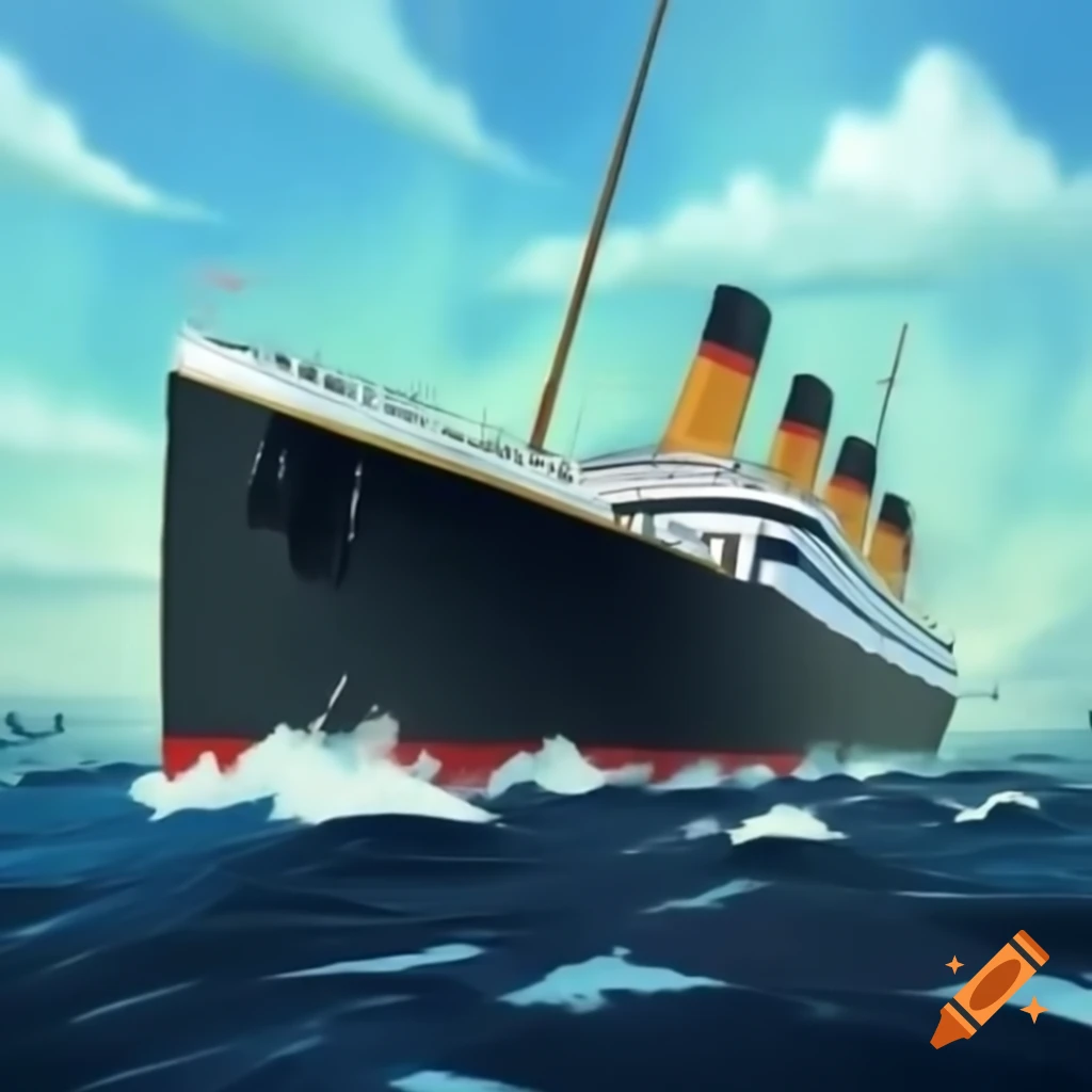 Drawing of Titanic on turbulent sea