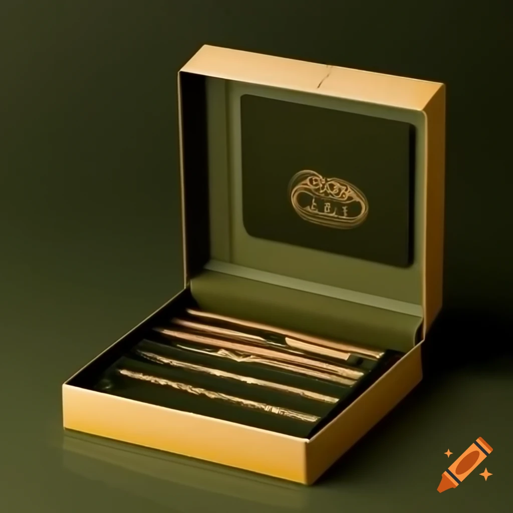 Stylish rigid gift box in olive green with gold accents