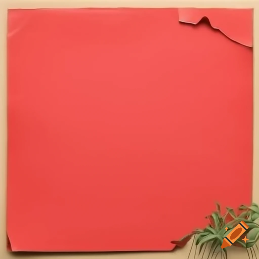 Square red damaged craft paper with plastic bag containing thyme, coffee grounds, and flour