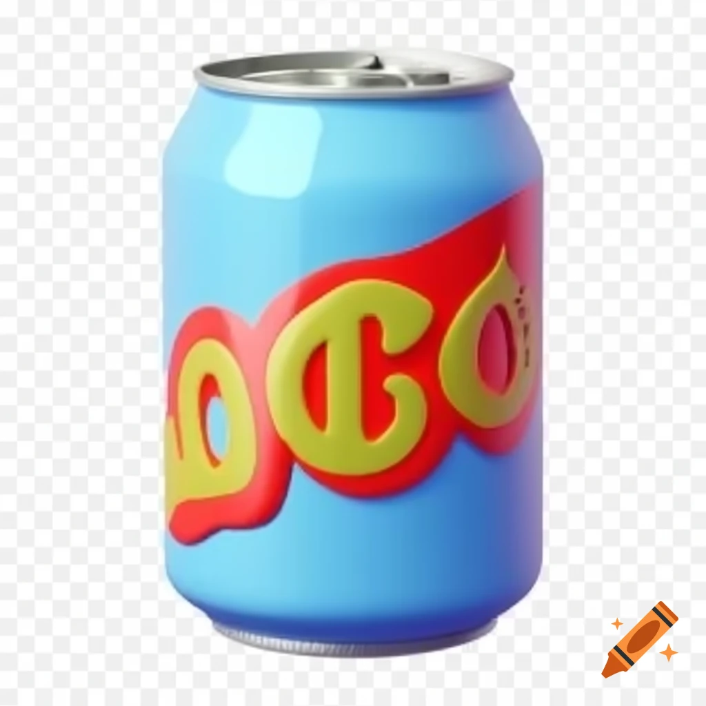 3D cartoon can of soda on transparent background, UHD