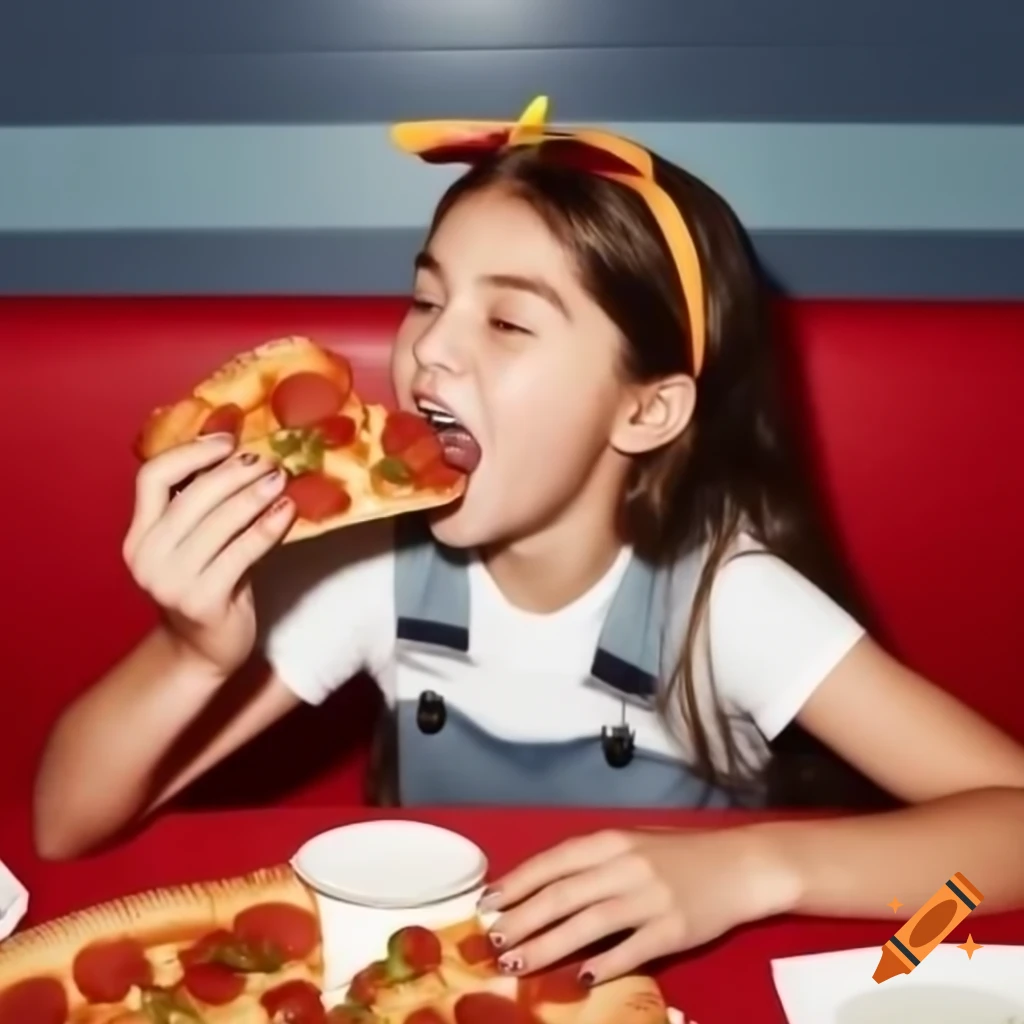 Girl enjoying a slice of pizza