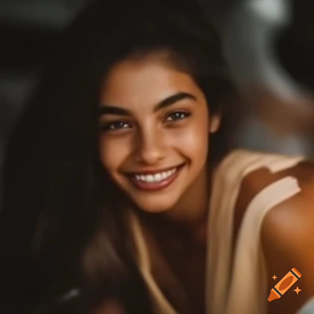 Young woman looking up with affectionate expression