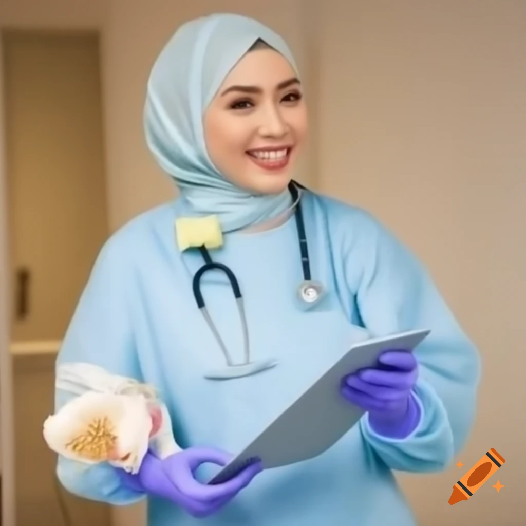 Beautiful female doctor in hijab holding a stethoscope