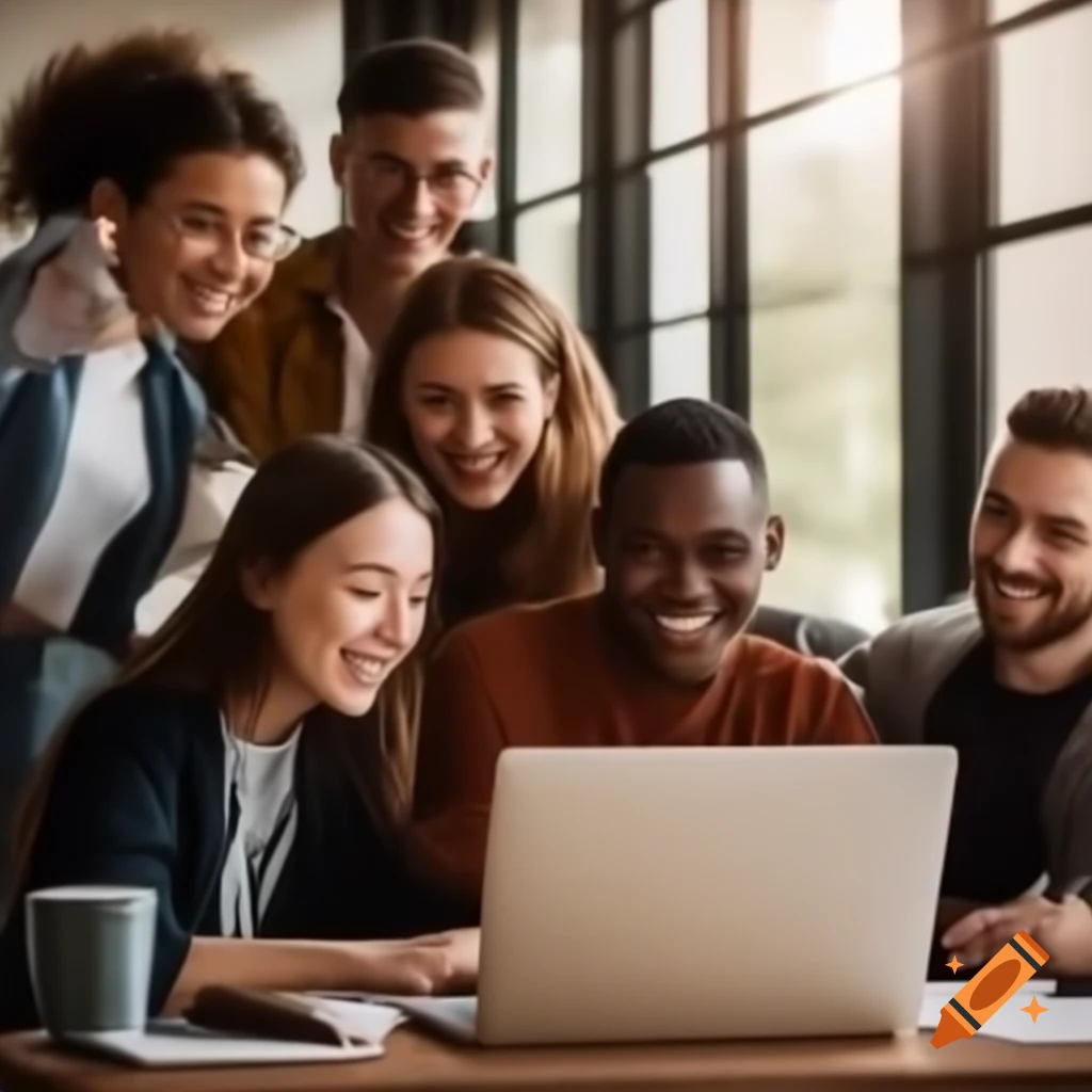 Group of young talents collaborating as a team