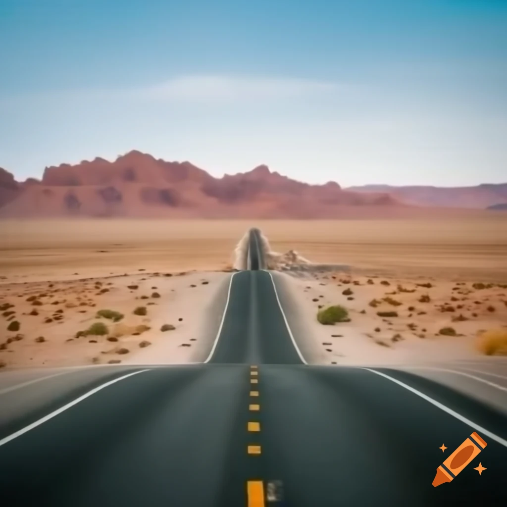 Lonely road stretching through the desert landscape