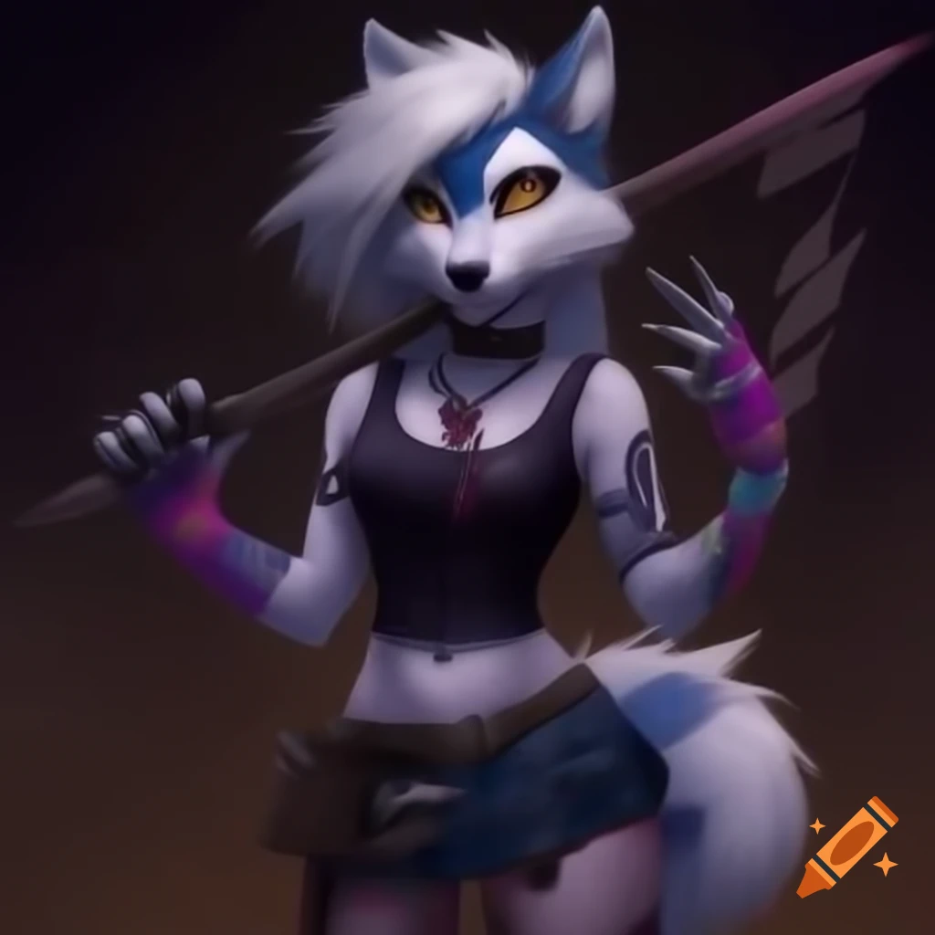 Punk wolfgirl fursona wearing miniskirt