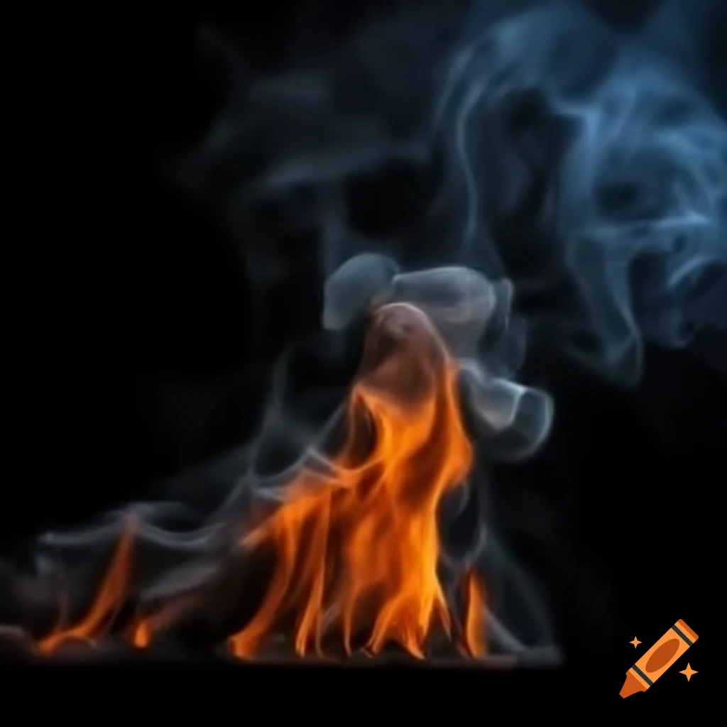 Fire smoke against a dark background with a focus on destruction