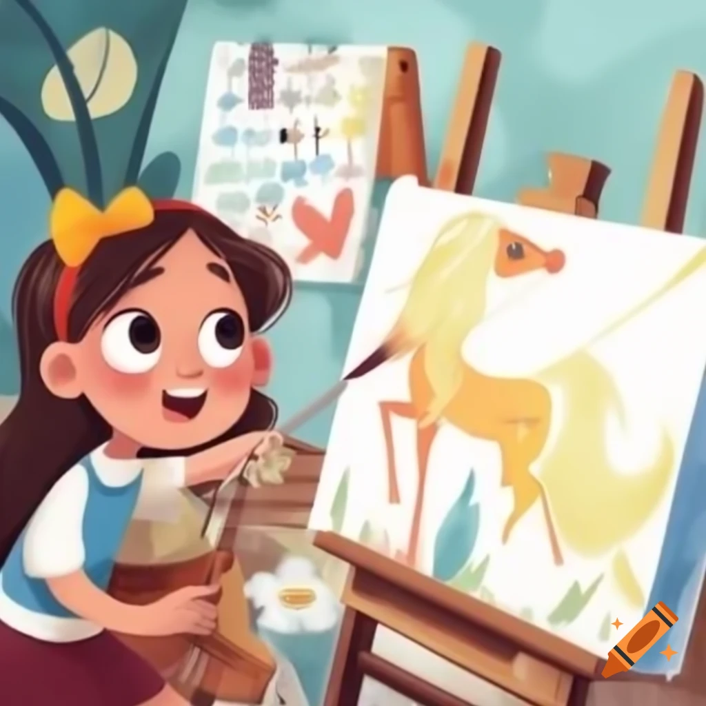 Girl creating artwork at drawing competition