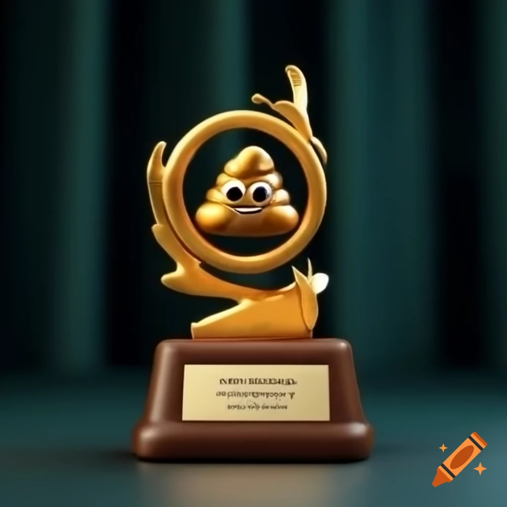 Trophy featuring poop emoji called the poopoo award
