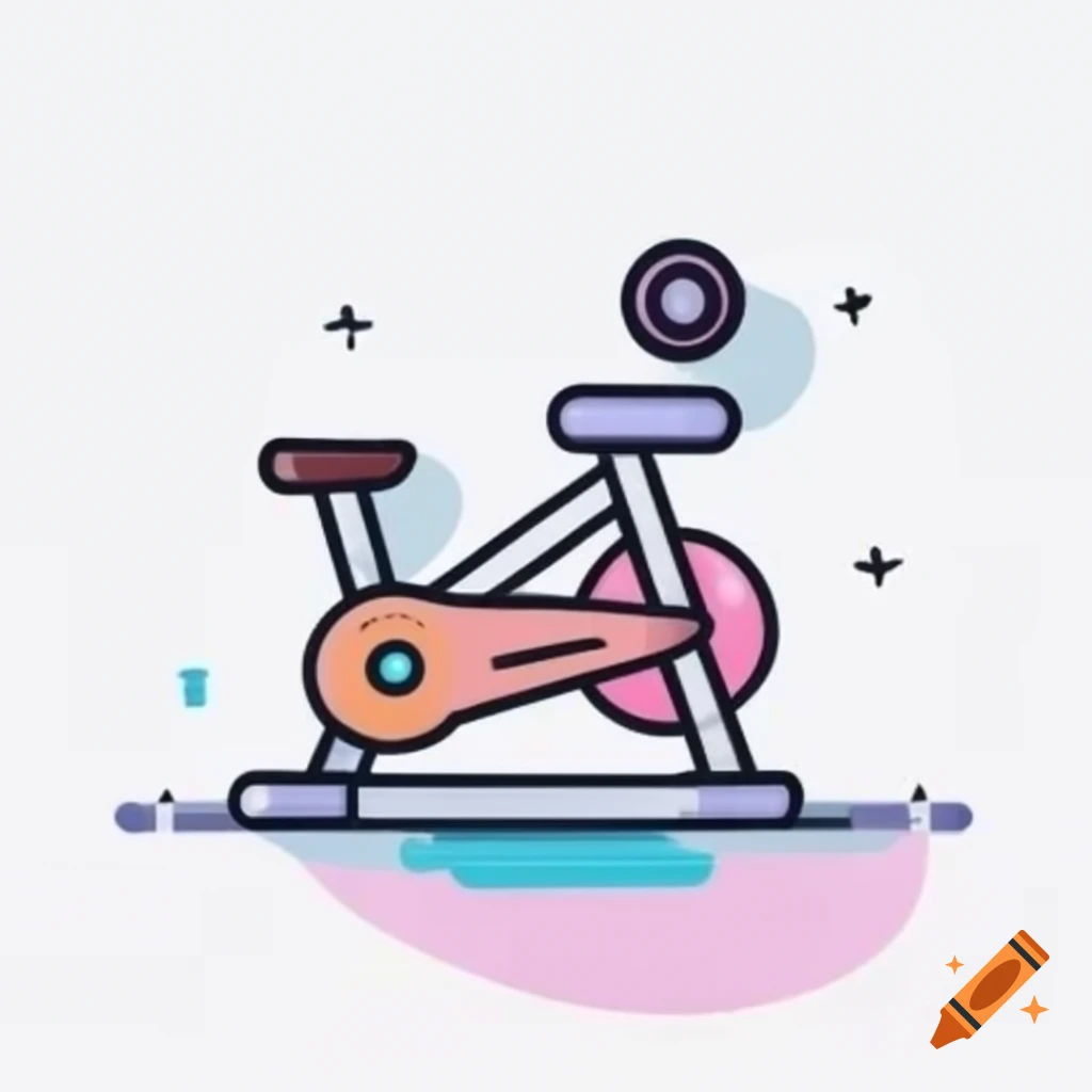 Kawaii flat vector icon of stationary bike and dumbbell in pastel colors