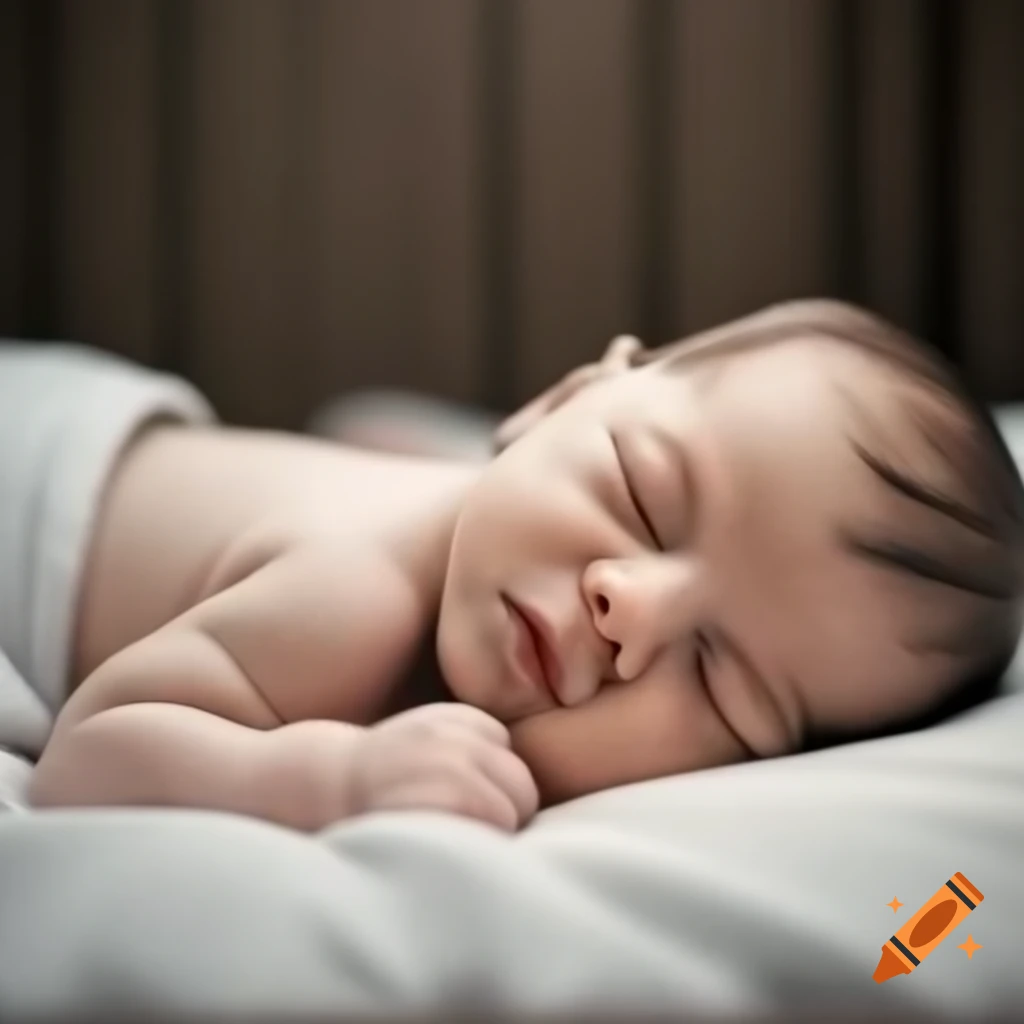 Cute baby sleeping peacefully on a bed