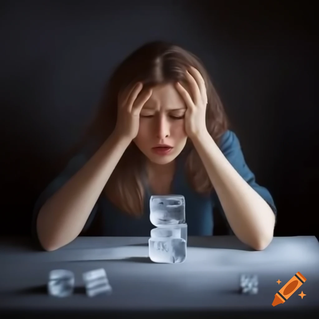 Realistic woman enjoying ice blocks to cool down