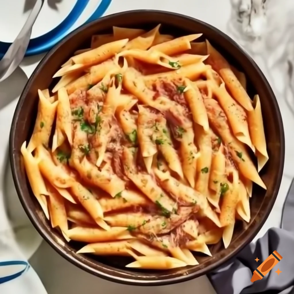 Penne pasta topped with yellow shredded cheese