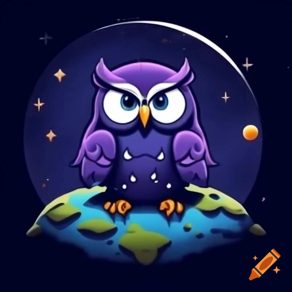 Stylized logo of a wise owl sitting on a small planet