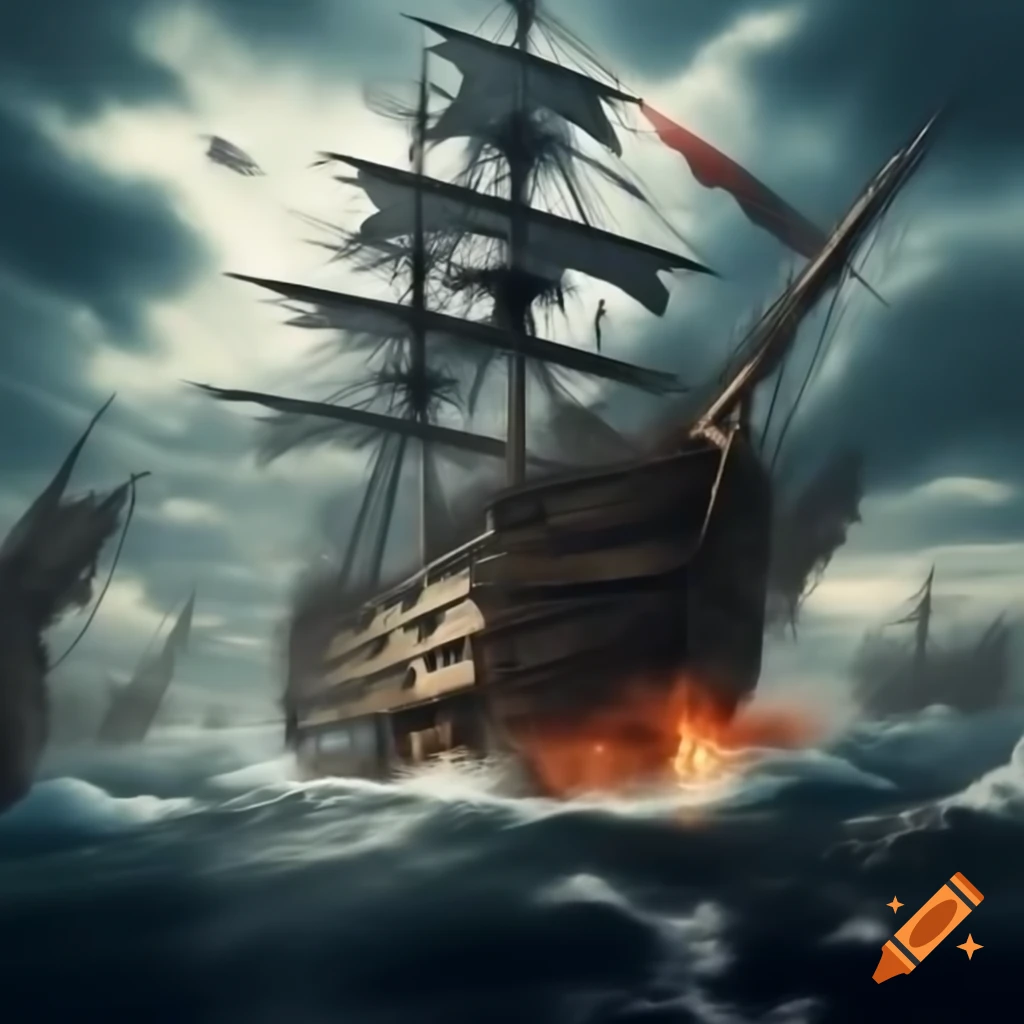 Battle ship navigating through the sea