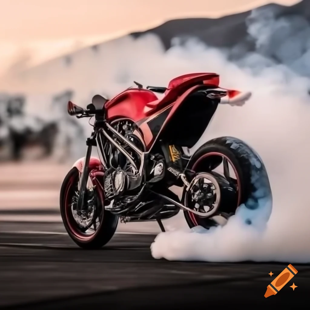 Motorcycle rear wheel performing burnout with smoke featuring a red outlined number 13
